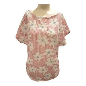 CHARLIE B Gauze Top M Striped Floral Ruched Sides Made in Italy Boho Peasant